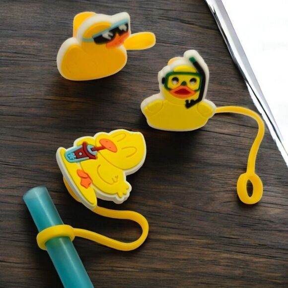 Rubber Duck Straw Topper NWT Stanley Yeti 3pc Silicone Reusable Yellow Ducky Set - Picture 2 of 5